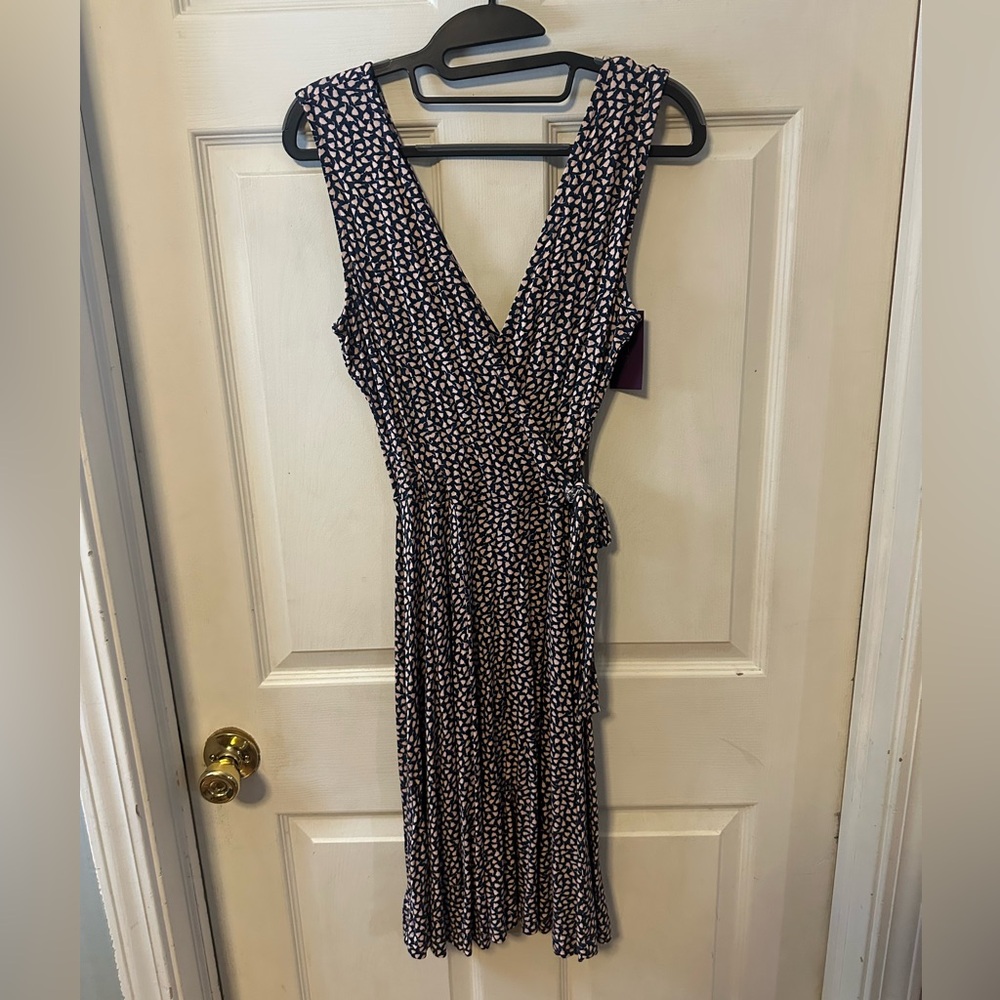 Lascana Elegant Navy and Light Pink Patterned Wrap Dress